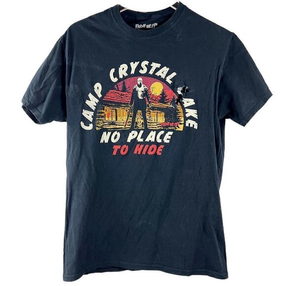 Friday the 13th Camp Crystal Lake No Place To Hide Thrashed T-Shirt Mens Size M - Picture 1 of 7